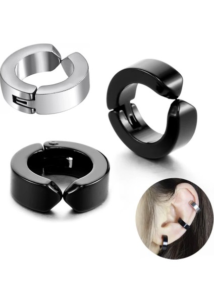 Sıkıştırmalı Erkek Çelik Küpe Ince 3 mm Deliksiz Kulaklara mse1