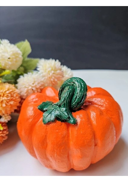 Dekoratif Balkabağı Orta Boy, Turuncu El Yapımı, Ev Dekoru, Masa Dekoru, Obje, Biblo, Hediyelik, Öğretmenler Günü, Anneler Günü