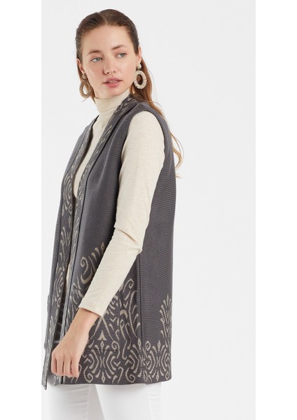 Kadın Füme Desenli Triko Yelek modelleri
