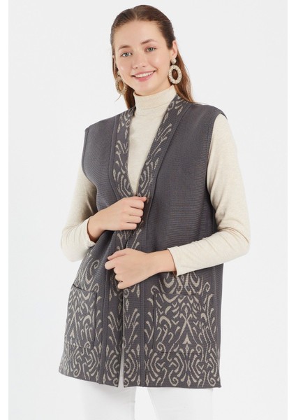 Kadın Füme Desenli Triko Yelek