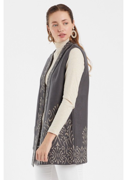 Kadın Füme Desenli Triko Yelek