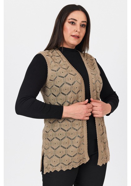 Kadın Kum İşlemeli Merserize Mevsimlik Triko Anne Yelek