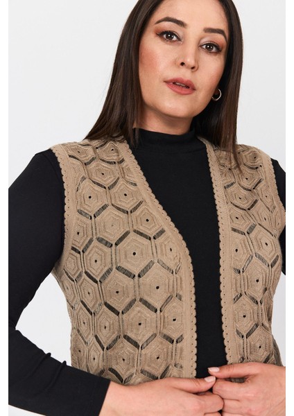 Kadın Kum İşlemeli Merserize Mevsimlik Triko Anne Yelek