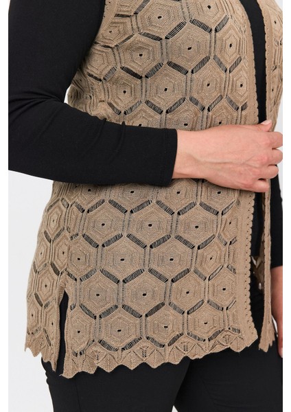 Kadın Kum İşlemeli Merserize Mevsimlik Triko Anne Yelek