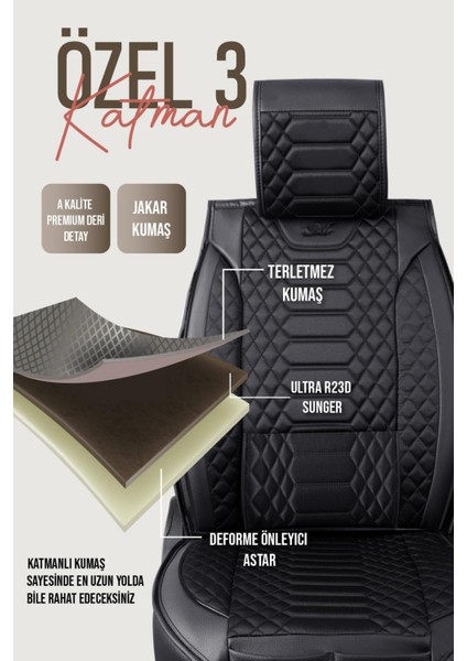 Renault Kadjar Deri Oto Koltuk Kılıfı Ön Arka Takım Siyah Royal Serisi Scr indirimleri
