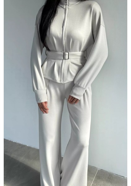 Kadın Kemer Detaylı Ceket Bel Lastikli Pantolon Ikili Takım P-00018849