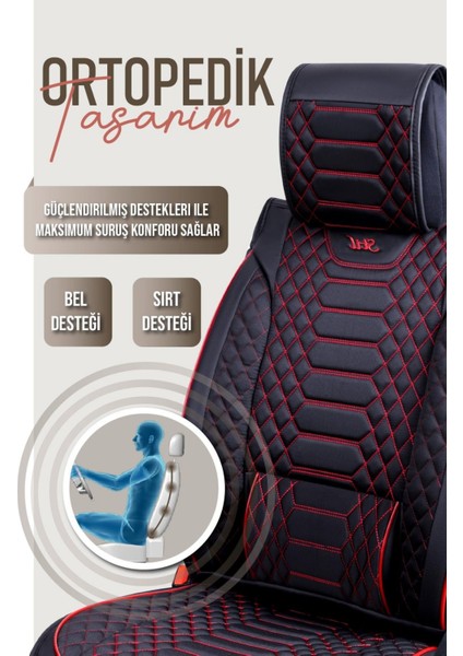 Fiat 500X Deri Oto Koltuk Kılıfı Ön Arka Takım Siyah Kırmızı Royal Serisi Scr