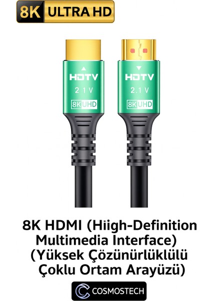 8k HDMI 2.1V Kablo 2 Metre – Ultra Yüksek Hız 48GBPS, Dolby Vision & HDR10 Destekli, Ps5 / Fire Tv / Xbox Uyumlu modelleri