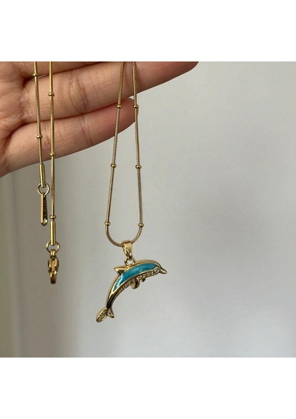 316L Çelik Mavi Taşlı Yunus Kolye Kadın Altın Renk Kolye Gold Kolye Kadın Kolye Çelik Kolye Altın Kolye Paslanmaz Çelik Kolye Yunus Kolye Mavi Taşlı Kolye Zarif Kolye Deniz Temalı Kolye
