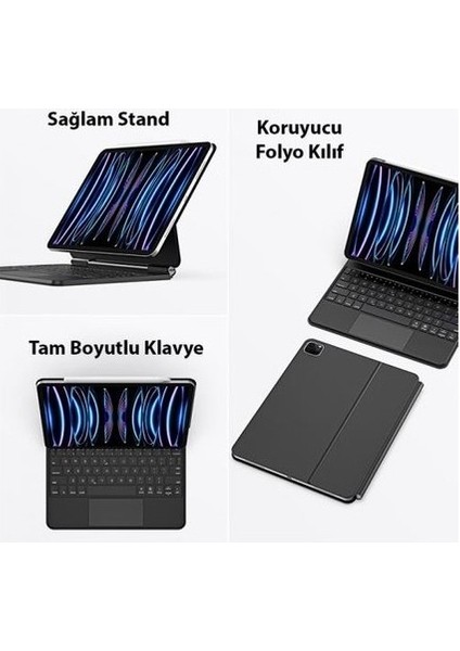 Apple iPad Pro 13 Inç M5 (2025) LED Aydınlatmalı Touchpadli Manyetik Kapaklı Bluetoothlu Magic Türkçe Q Klavyeli Kılıf fırsatları