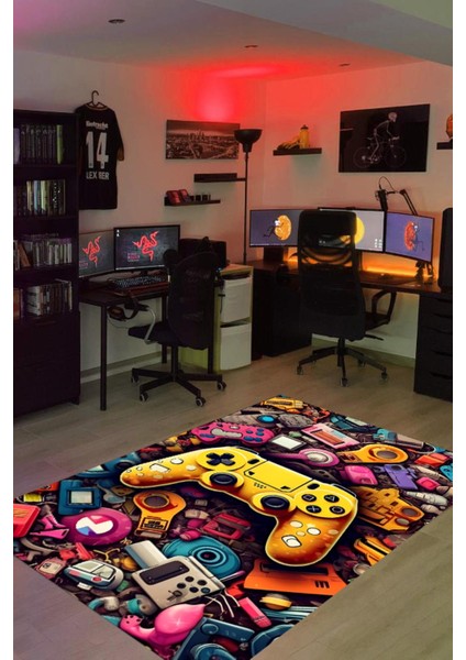 Dijital Baskı Yıkanabilir Oyun Konsolu Desenli Gamer Halı