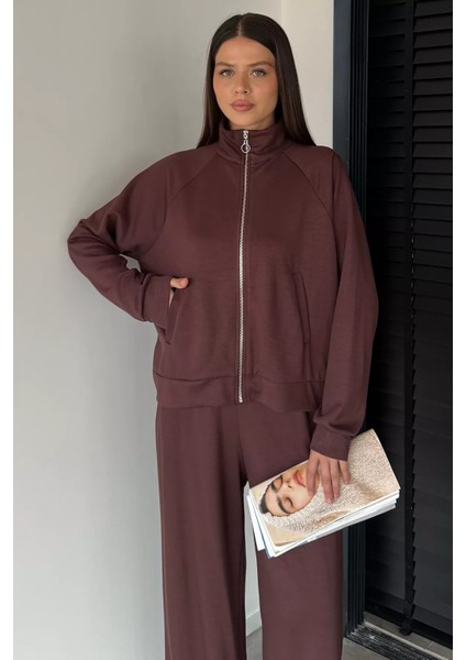 Kadın Ön Fermuarlı Sweat Bel Lastikli Palazzo Pantolon Ikili Takım P-00018850 modelleri