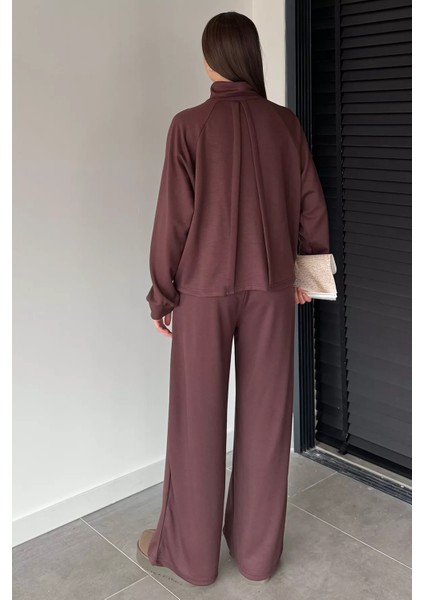 Kadın Ön Fermuarlı Sweat Bel Lastikli Palazzo Pantolon Ikili Takım P-00018850 fırsatları