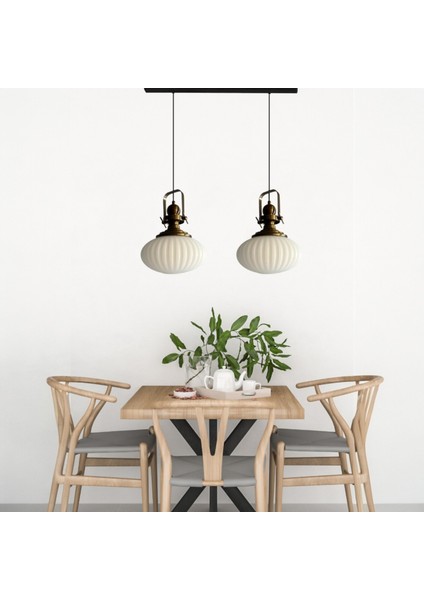 Elegant Cam Beyaz Ikili Avize Delikli Eskitme Başlık Sarkıt Lamba Restoran Salon Aydınlatma