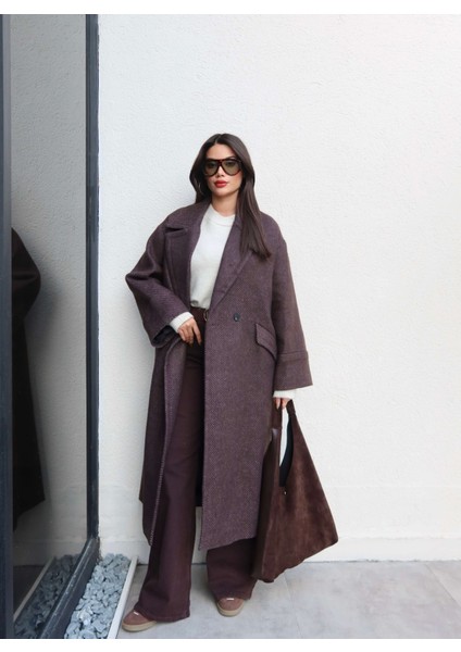 Balıksırtı Desen Cepli Uzun Kaban