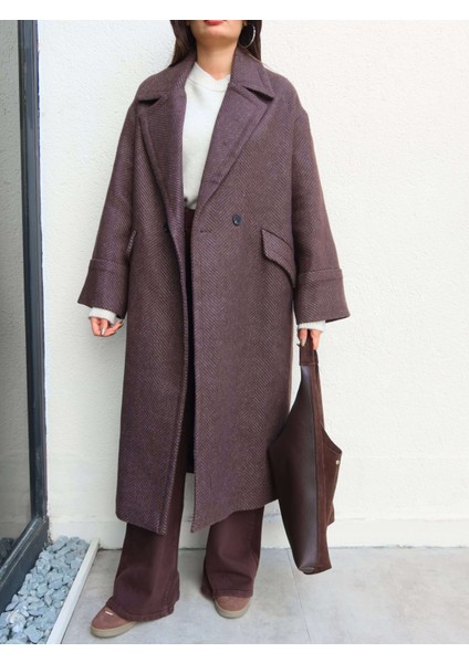 Balıksırtı Desen Cepli Uzun Kaban modelleri