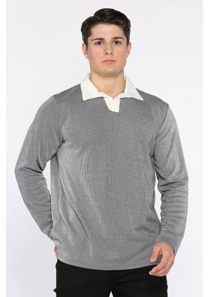 Erkek Gömlek Yaka Çizgili Sweatshirt P-00018564 fiyatları