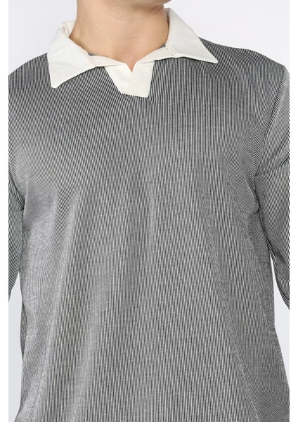 Erkek Gömlek Yaka Çizgili Sweatshirt P-00018564 fırsatları