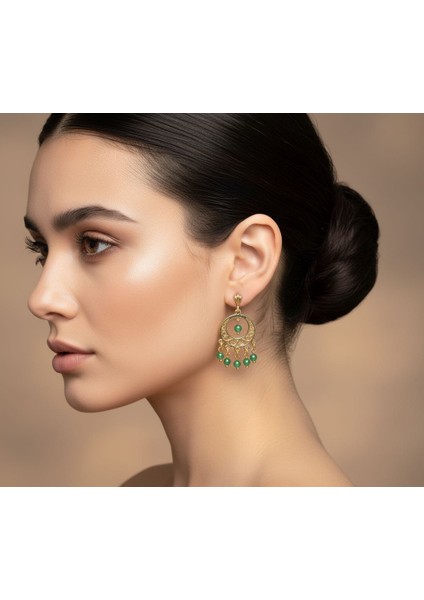 Altın Yaldız Kaplama Retro Etnik Yeşil Akik Doğal Taş Küpe fiyatları