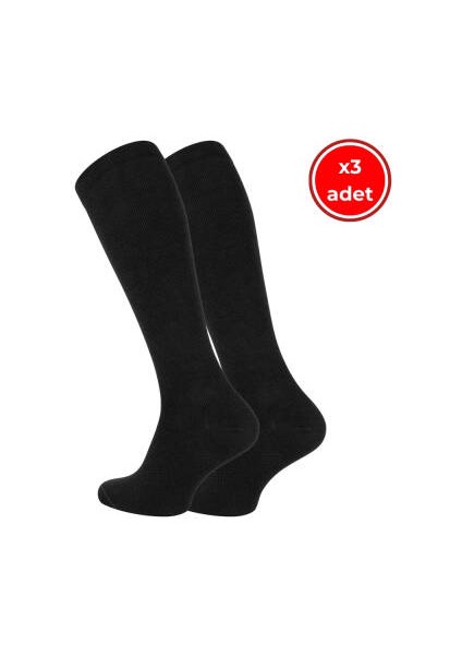 Seyahat Çorabı, 3 Adet, 43-46, %65 Pamuk, Diz Altı, Siyah