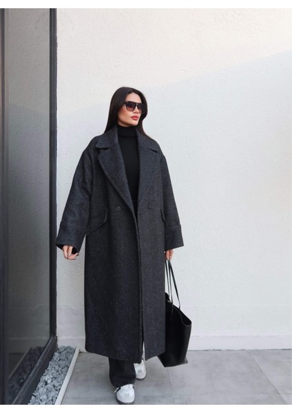 Balıksırtı Desen Cepli Uzun Kaban