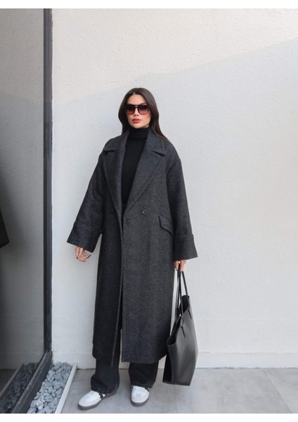 Balıksırtı Desen Cepli Uzun Kaban fırsatları