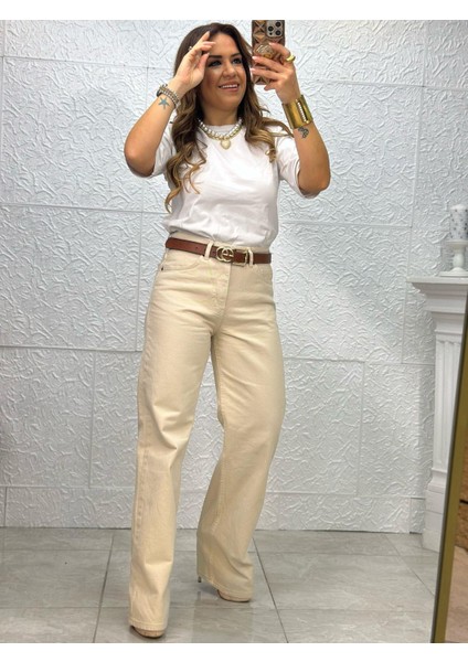 Straight Bej Jean Pantolon