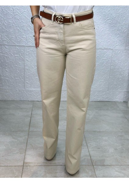 Straight Bej Jean Pantolon modelleri