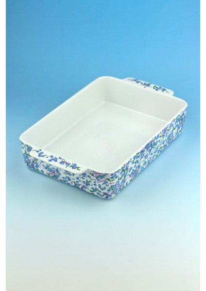 Mavi Mine Dikdörtgen Porselen Tepsi