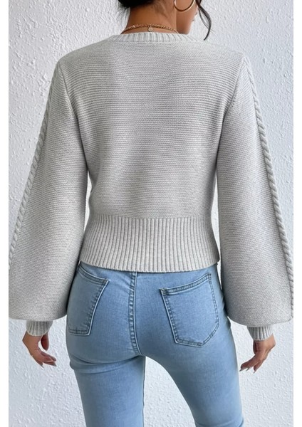 Kare Yaka Örgü Desenli Kadın Triko Kazak P-00018861 indirimleri