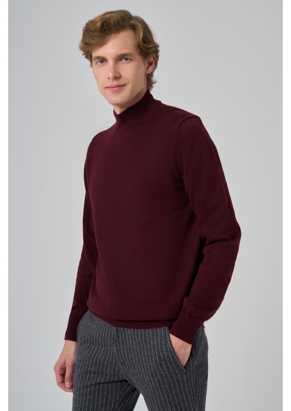 Erkek Koyu Bordo Basic Yarım Balıkçı Yaka Dynamic Fit Rahat Kesim Triko
