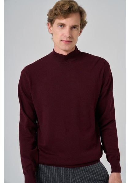 Erkek Koyu Bordo Basic Yarım Balıkçı Yaka Dynamic Fit Rahat Kesim Triko modelleri