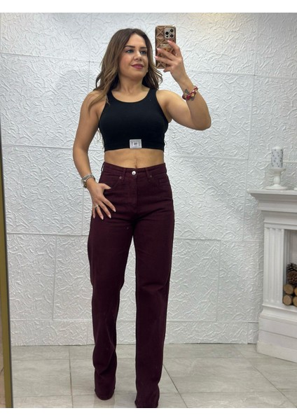 Straight Bordo Jean Pantolon