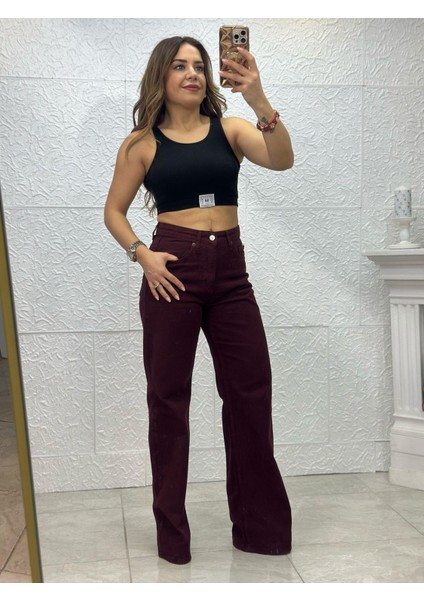 Straight Bordo Jean Pantolon modelleri