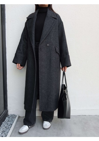 Balıksırtı Desen Cepli Uzun Kaban modelleri