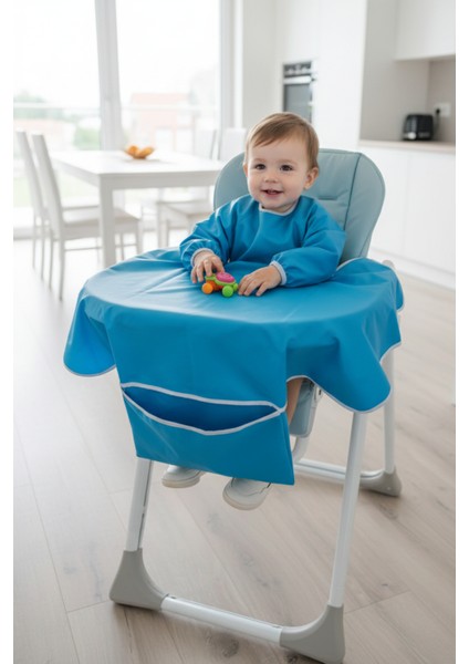 Mama Sandalyesi Önlüğü – Sıvı Geçirmez, Katlanabilir, Çantalı ve Ayarlanabilir