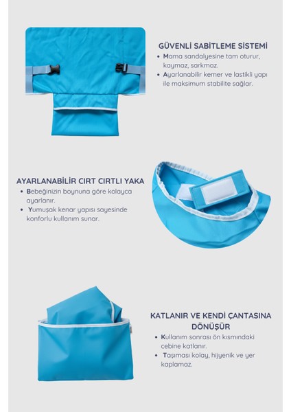 Mama Sandalyesi Önlüğü – Sıvı Geçirmez, Katlanabilir, Çantalı ve Ayarlanabilir fiyatları
