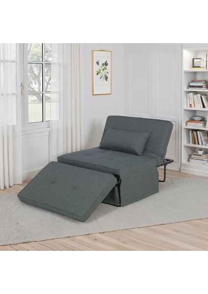 Cube Katlanır Yataklı Puf - Koyu Gri 96X189X42.5 / 96X168X92.5 cm