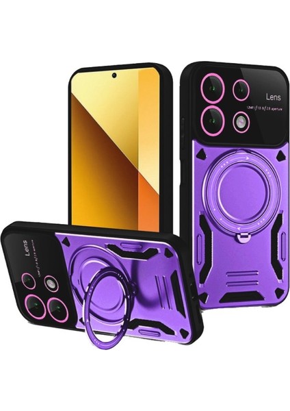 Poco M6 Pro 4g Kılıf Manyetik Standlı Joy Lens Premium Tank Silikon Kapak - Mor