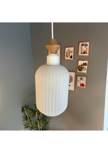 Wingmn Beyaz Cam Tekli Avize Ahşap Q Başlık Retro Sarkıt Lamba Restoran Salon Aydınlatma