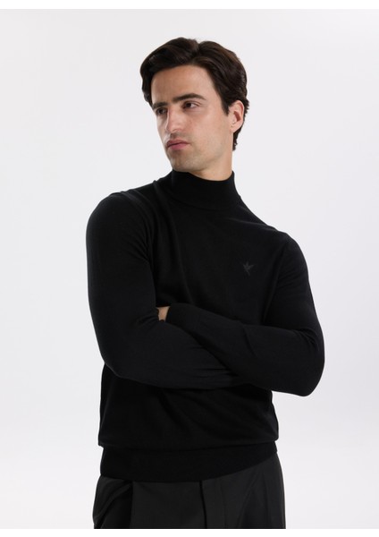 Yarım Balıkçı Yaka Basic Düz Siyah Erkek Kazak F5WM-KZK 2554
