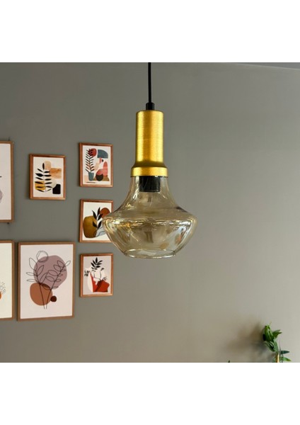 Melk Cam Eskitme Tekli Gold Fener Başlık Retro Sarkıt Lamba Restoran Salon Aydınlatma