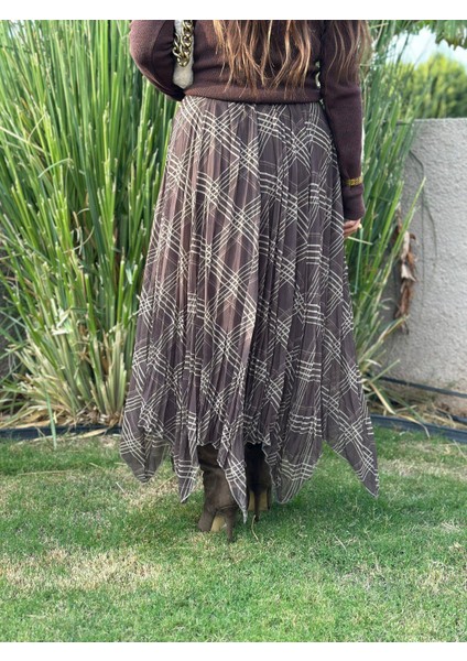 Parçalı Kahve Yeşil Ekose Etek fiyatları