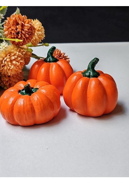 Dekoratif Balkabağı 3'lü Set, Turuncu El Yapımı, Ev Dekoru, Masa Dekoru, Obje, Biblo