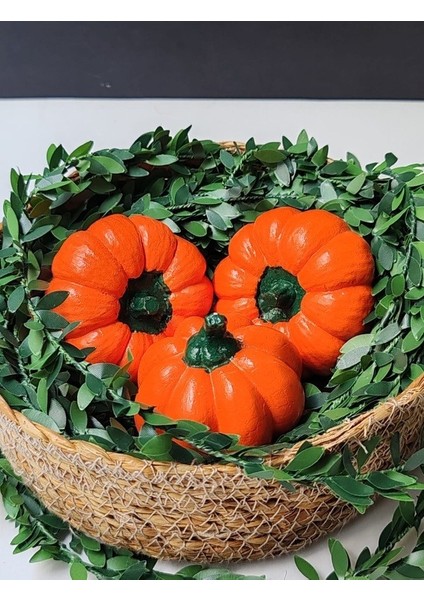 Dekoratif Balkabağı 3'lü Set, Turuncu El Yapımı, Ev Dekoru, Masa Dekoru, Obje, Biblo