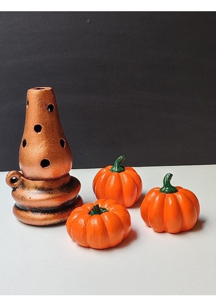 Dekoratif Balkabağı 3'lü Set, Turuncu El Yapımı, Ev Dekoru, Masa Dekoru, Obje, Biblo