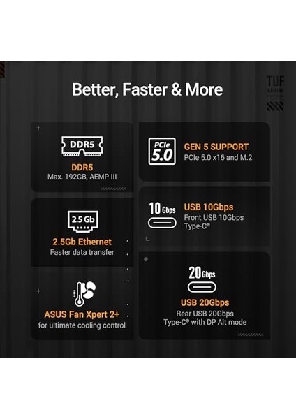 Tuf Gamıng B860M-PLUS Intel B860 LGA1851 Ddr5 8800 Dp HDMI Type-C 3x M2 Usb3.2 Gen 2x2 Aura Rgb 2.5gbit Lan Matx 12+1+2+1 Güç Aşamaları, 1xgen5 M.2, Ready For Advanced Aı Pc modelleri
