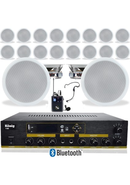 18’li Tavan Hoparlörlü Yaka Mikrofonlu Bluetooth Anfi Ses Sistemi Seti