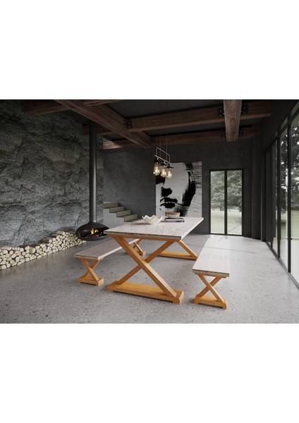 Doğal Ahşap Yemek Masası – Beyaz Eskitme & Açık Ceviz | El Işçiliği Modern Tasarım fırsatları