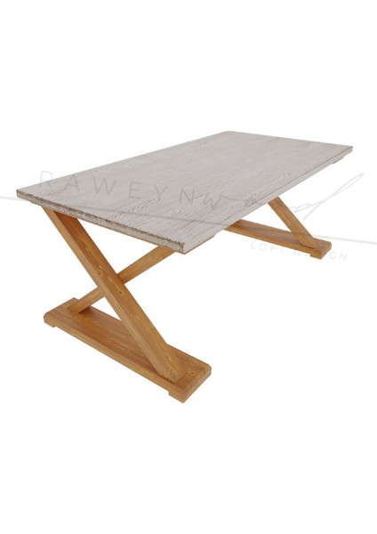 Doğal Ahşap Yemek Masası – Beyaz Eskitme & Açık Ceviz | El Işçiliği Modern Tasarım indirimleri